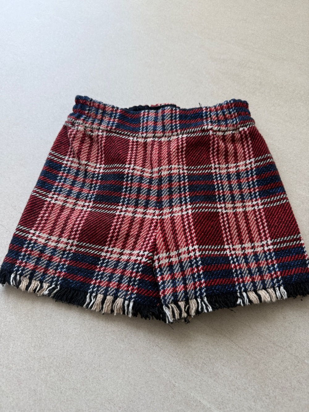 MONA LISA Red Navy Plaid Waistband Shorts